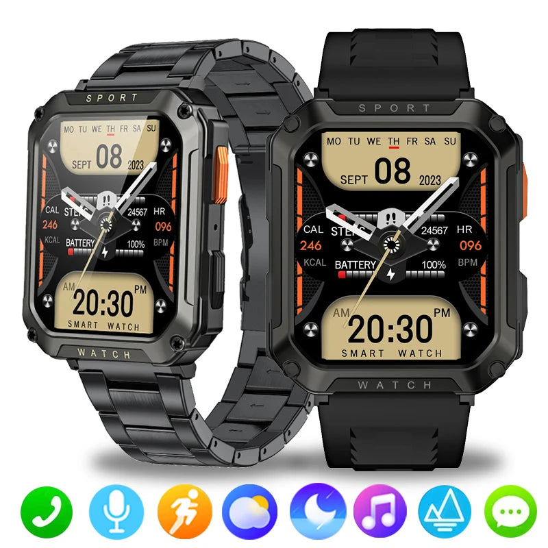 Men Smart Watch For Android IOS Fitness Watches IP67 Waterproof Military Healthy Monitor AI Voice Bluetooth Call Smartwatch 2024