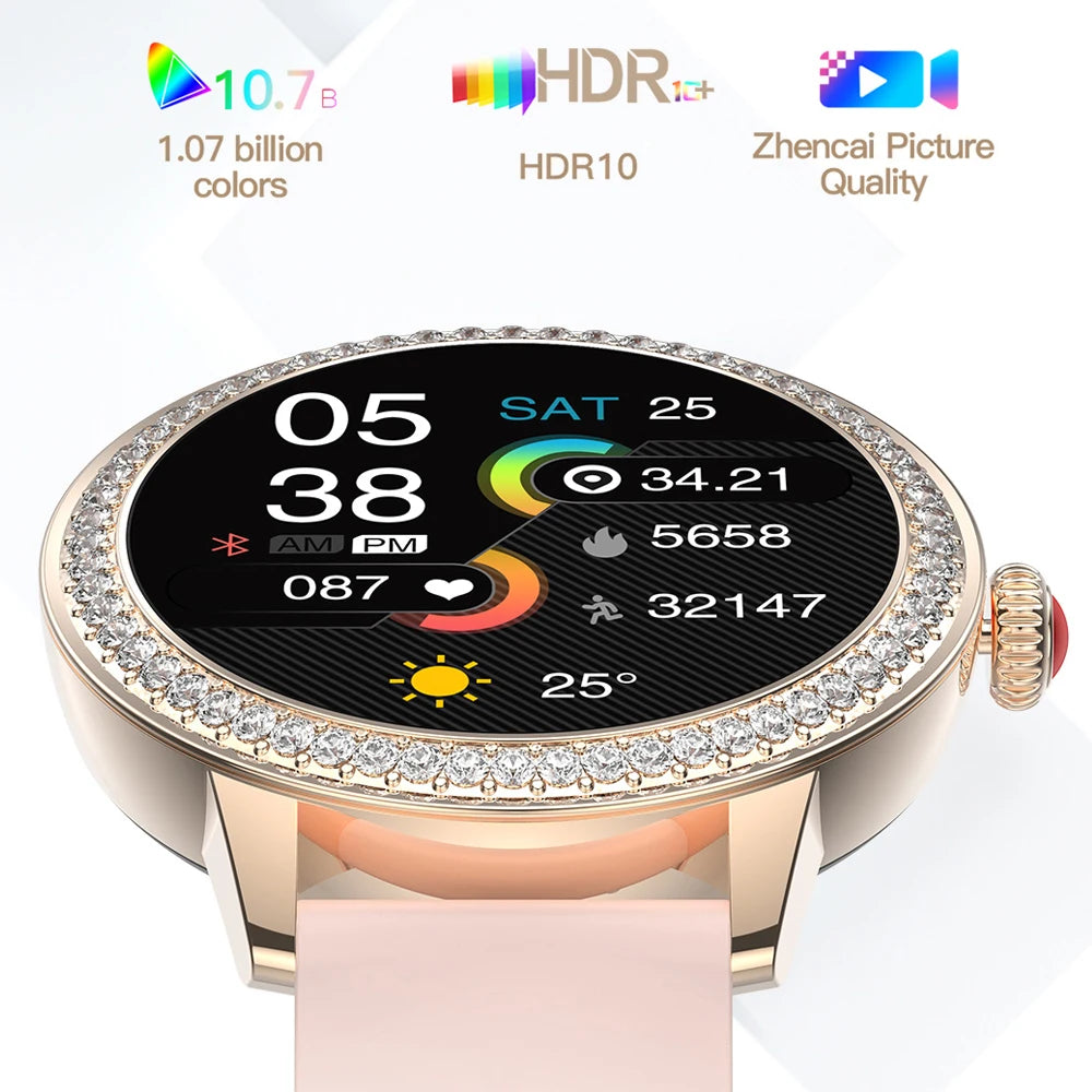 2024 New Smart Watch Women 1.26 inch Diamond Case Sports Bracelet Heart Rate Blood Oxygen Bluetooth Call Smartwatch For Xiaomi