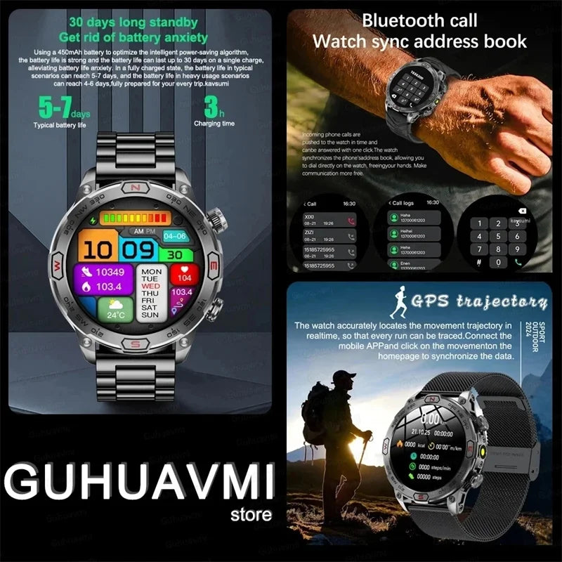 For HUAWEI Xiaomi Android Outdoor Smartwatch Men GPS Sport Tracker Bluetooth Call Heart Rate IP68 Waterproof Smart Watches 2024