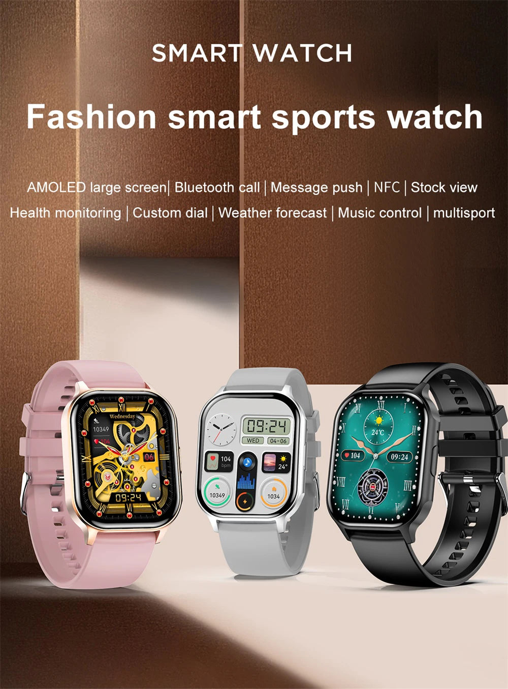 2024 New 2.04" AMOLED HD Screen Blue Tooth Call Smart Watch Sports Fitness Heart Rate Men Women NFC Music Waterproof Smartwatch