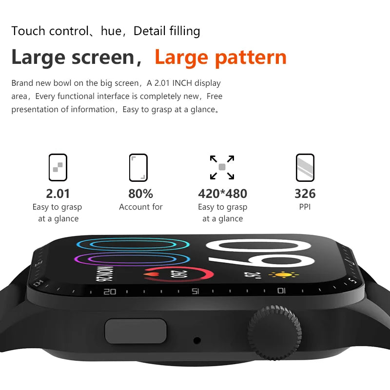 2024 New 2.01 Inch Heart Rate Sports Smart Watch Wireless Charge Voice Assistant Men Watches Music Play NFC Women Smartwatch