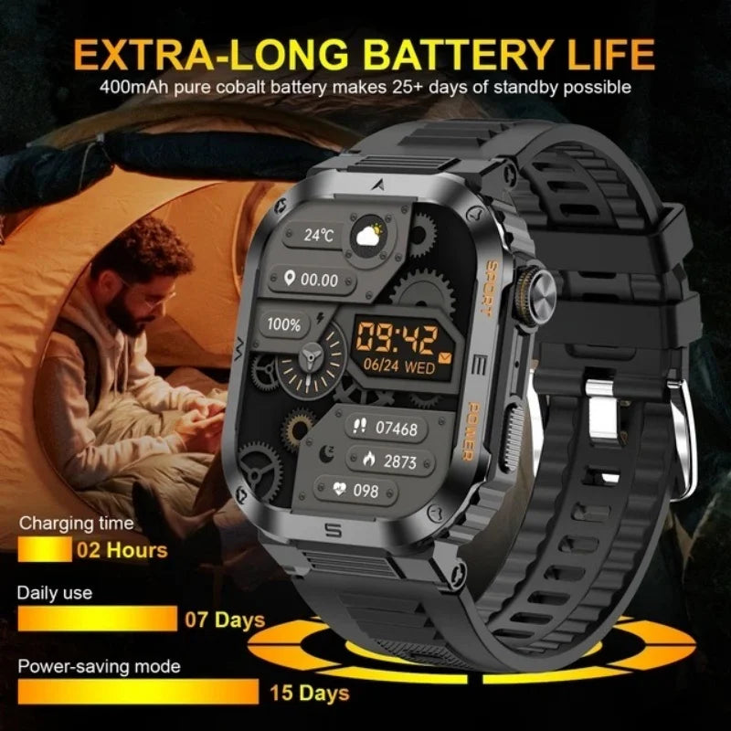 2024 New Men Outdoor Military Smartwatch GPS Track Bluetooth Call 400Mah Sports Fitness Tracker Health Monitor Men Smartwatch