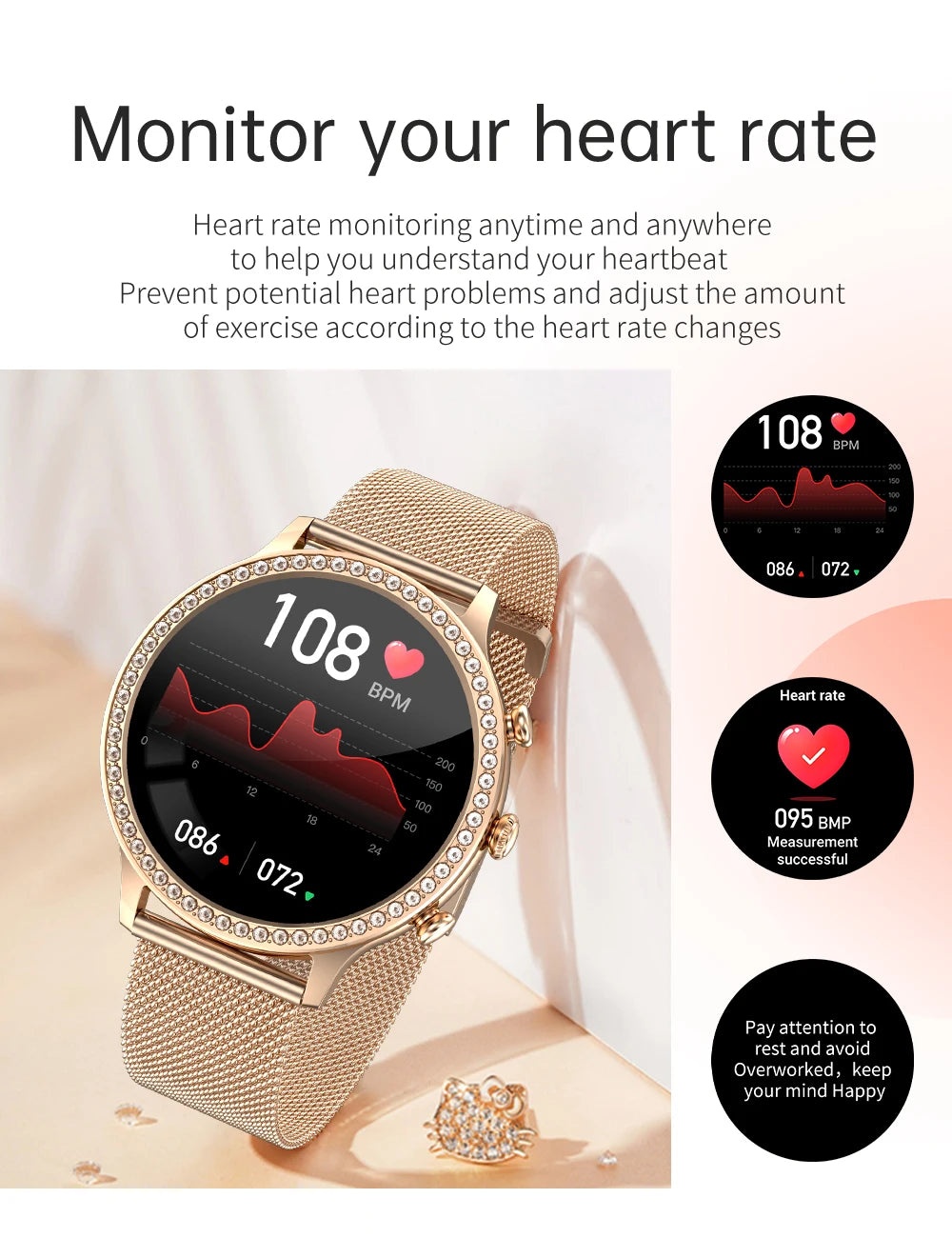 Fashion Luxury Smart Watch Women Bluetooth Call Blood Pressure DIY Custom Sport Fitness Waterproof  Smart watches For Women Gift