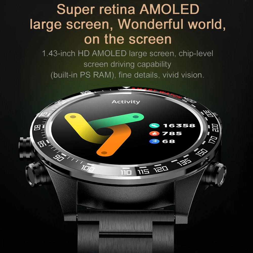 Always show time 2024 New Smart Watch 1.43"AMOLED Display Bluetooth Phone Call Smartwatch Monitor IP68 Waterproof Fitness Watch