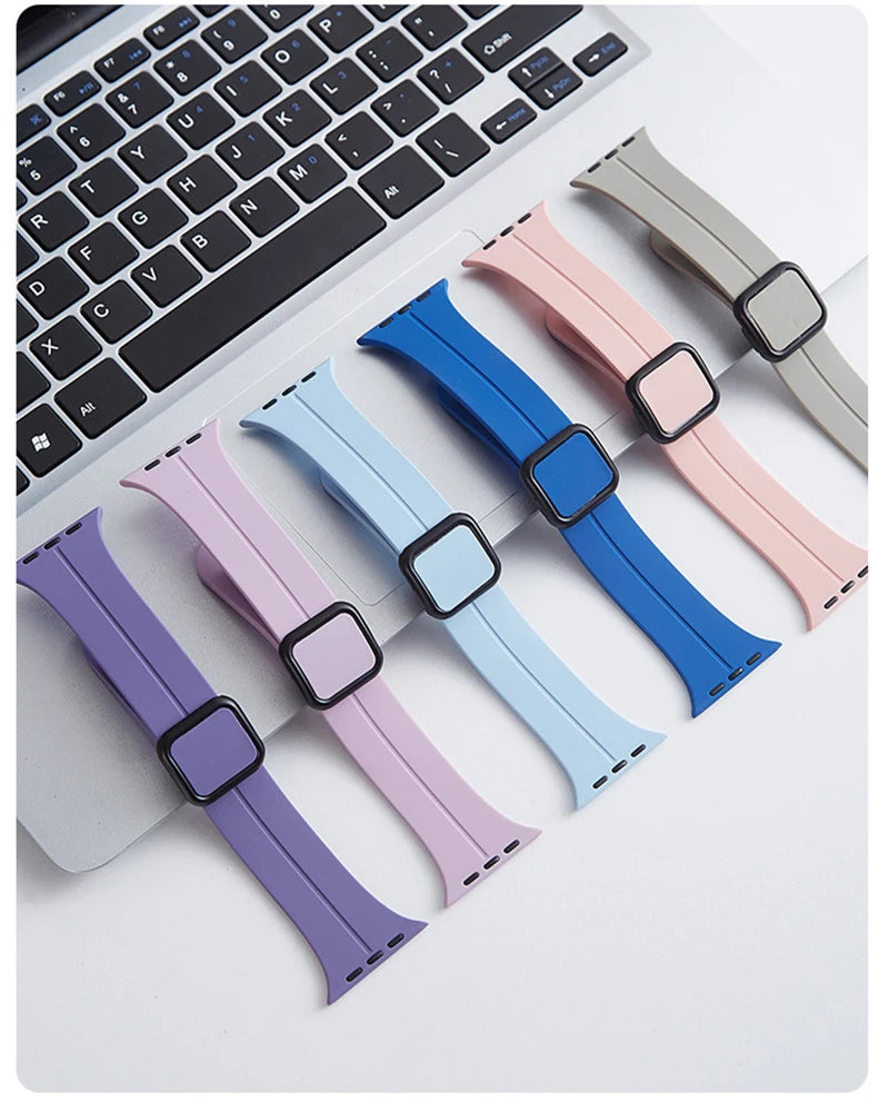 Magnetic Silicone Strap For Apple watch band 44mm 45mm 49mm 40mm 41mm 42mm 38mm correa Bracelet iWatch Series 7 8 se 6 9 ultra 2