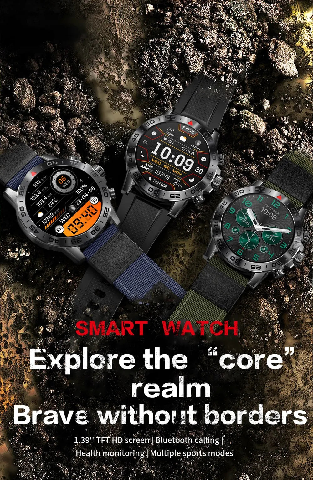 2024 Outdoor Smartwatch Remote Camera Control Sports Bt Call Multi-Sport Mode Rugged Military Smart Watch For Men