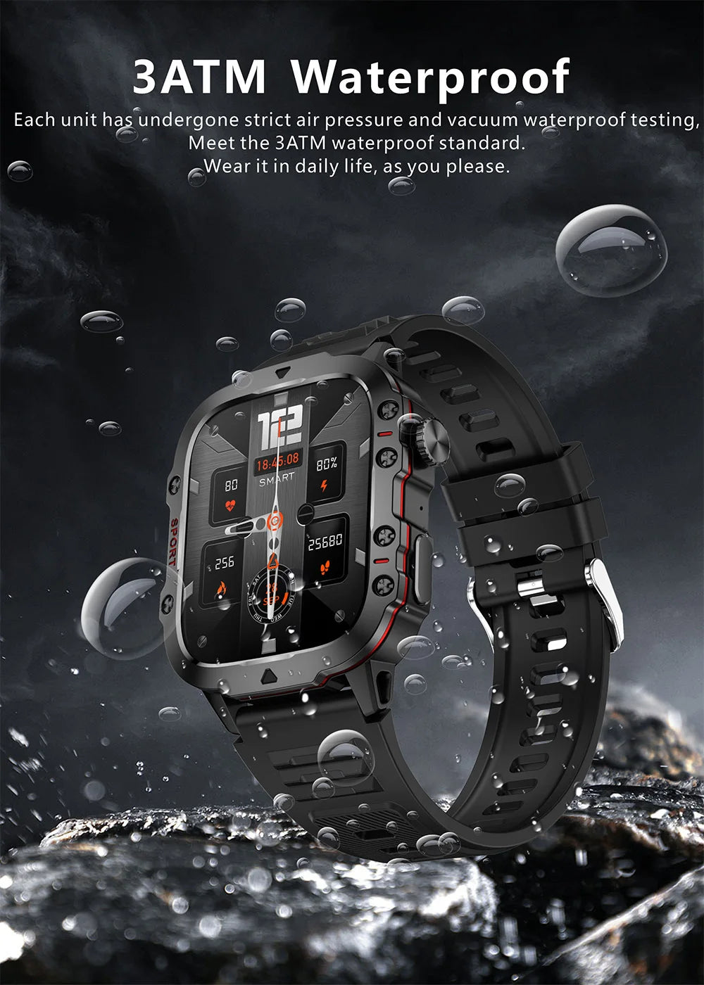 2024 New Rugged Man Black Smart Watch Men For Android Xiaomi Ios 3ATM Waterproof Sport Fitness Ai Voice Smartwatch Outdoor