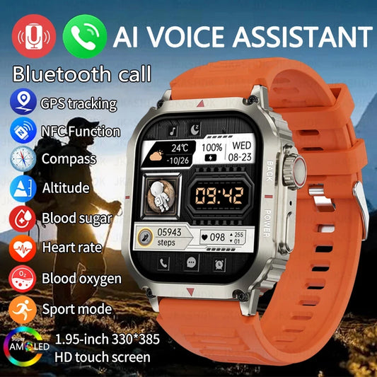 2024 New GPS Tracking Rugged Military Smart Watch Men Sports Ftiness Watches 1.95'' AI Voice NFC Bluetooth Call Smartwatch Man