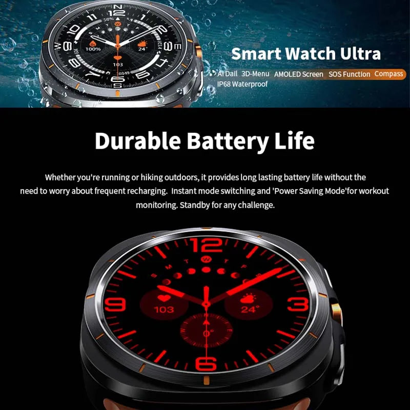 2024 New For Samsung Galaxy Watch Ultra Men Smartwatch Bluetooth Call IP68 Waterproof Amoled Always Display GPS Tack Smart Watch