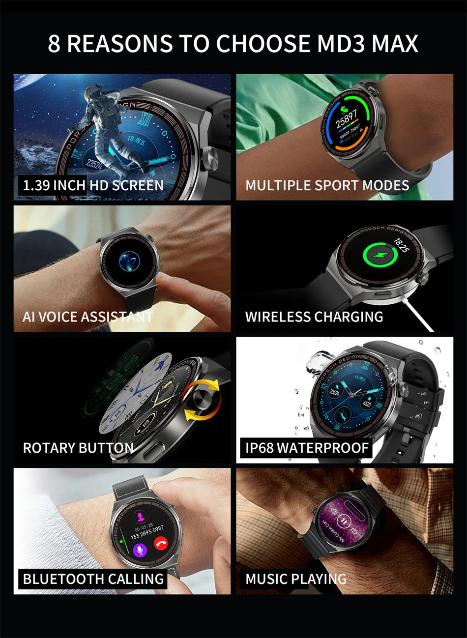 2024 AMOLED HD Screen fashion Men Watch Bluetooth Call Business Smartwatch Sports  380mAh Large Battery Capacity Multiple dial