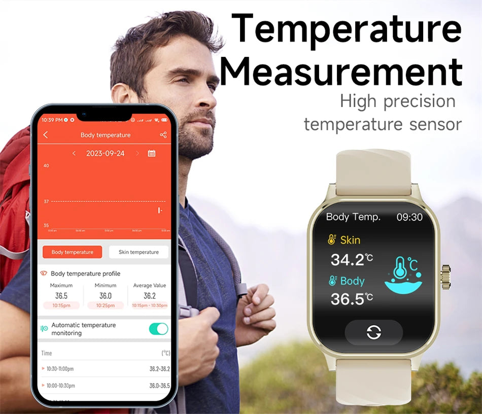 2024 New Smart Watches Men 3D Screen Blood Oxygen Health Temperature Monitor Bracelet Sports IP68 Waterproof Smartwatch For Men