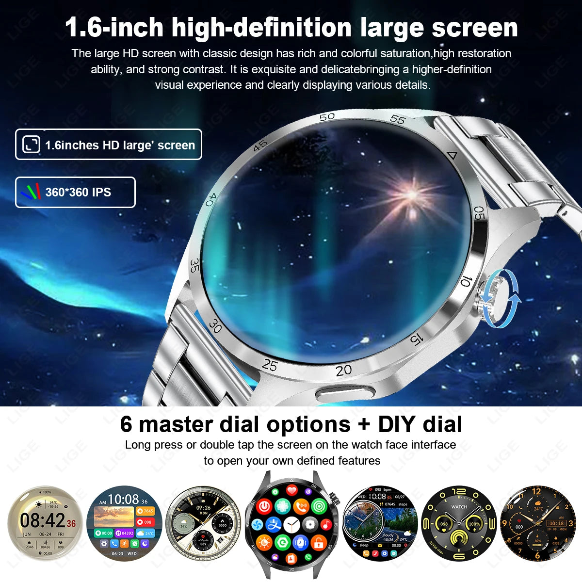 LIGE Smartwatch 2024 Mans NFC GPS Tracker Bluetooth Call Wireless Charging Compass Heart Rate Monitor 360*360 HD Smart Watch Men