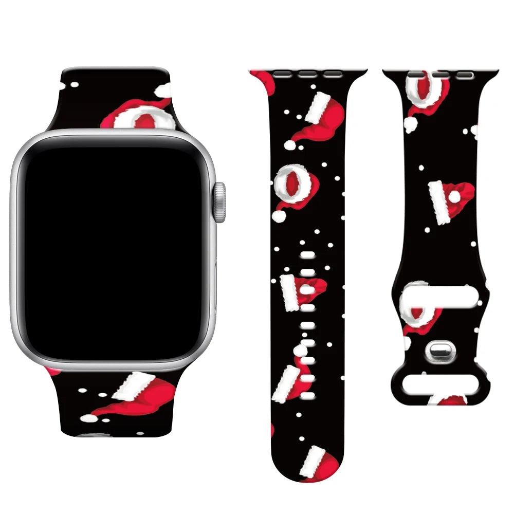 Christmas Print Strap For Apple Watch Band 45mm 44mm 42mm 41mm 40mm 49mm 38/40mm Correa Bracelet iwatch Series ultra 7se 3 6 8 9