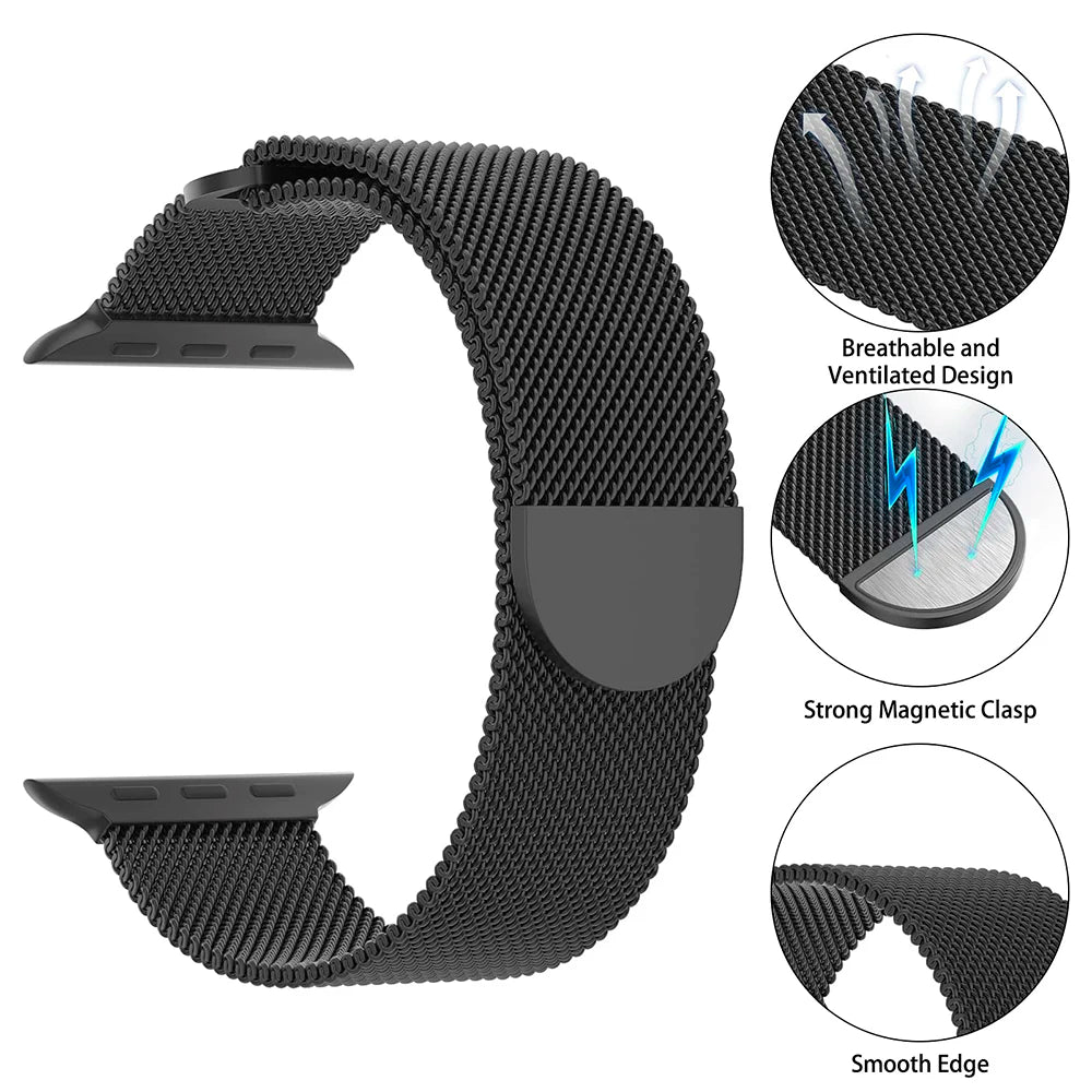 Milanese Loop Strap for Apple Watch Ultra Band 49mm 45mm 44mm 42mm 41mm 40mm Metal Bracelets for iwatch SE series 9 8 7 6 5 4 3