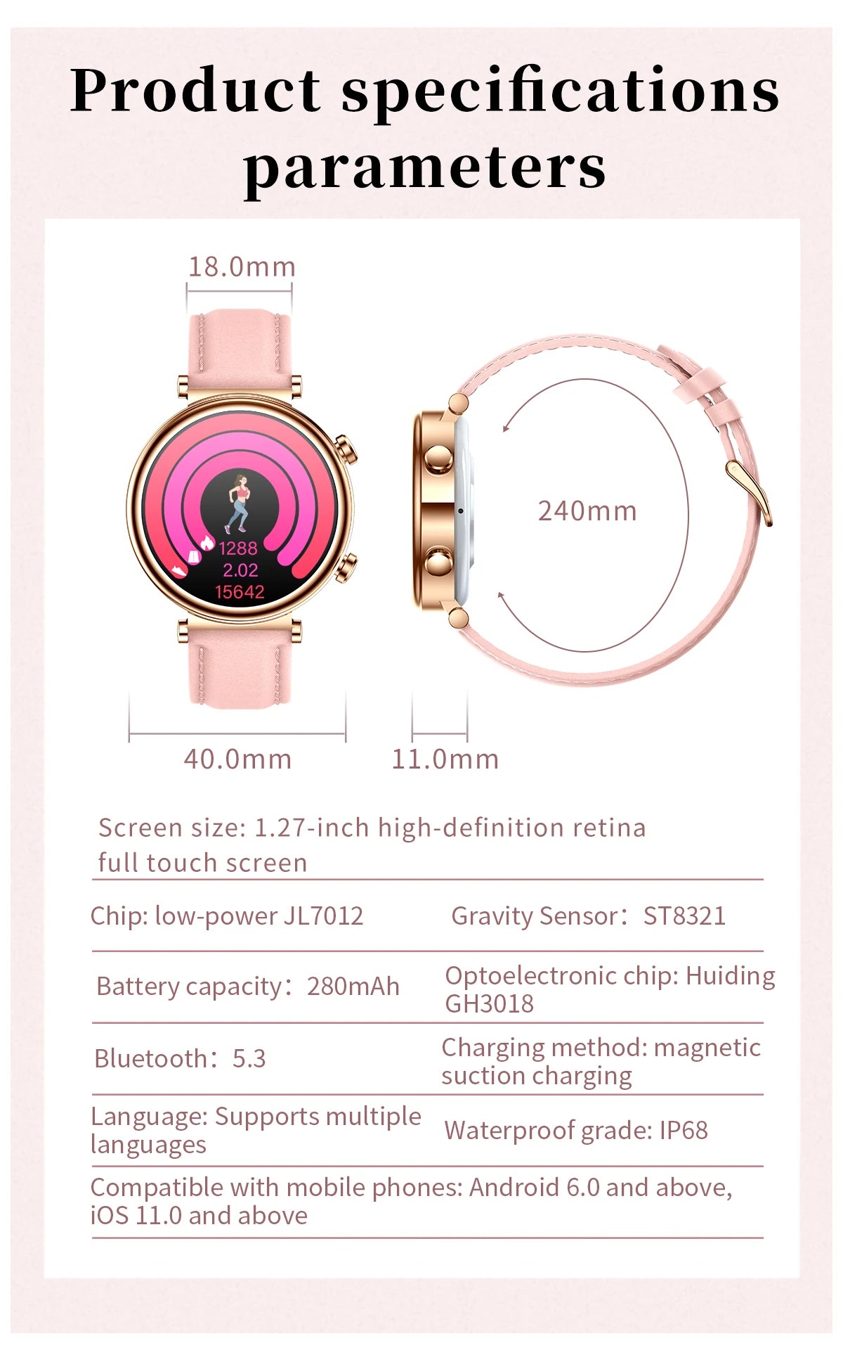 2024 Fashion Smart Watch for Women Lady Health Monitoring 1.27inch Screen IP68 Waterproof BT Calling Diamond Fashion Smartwatch