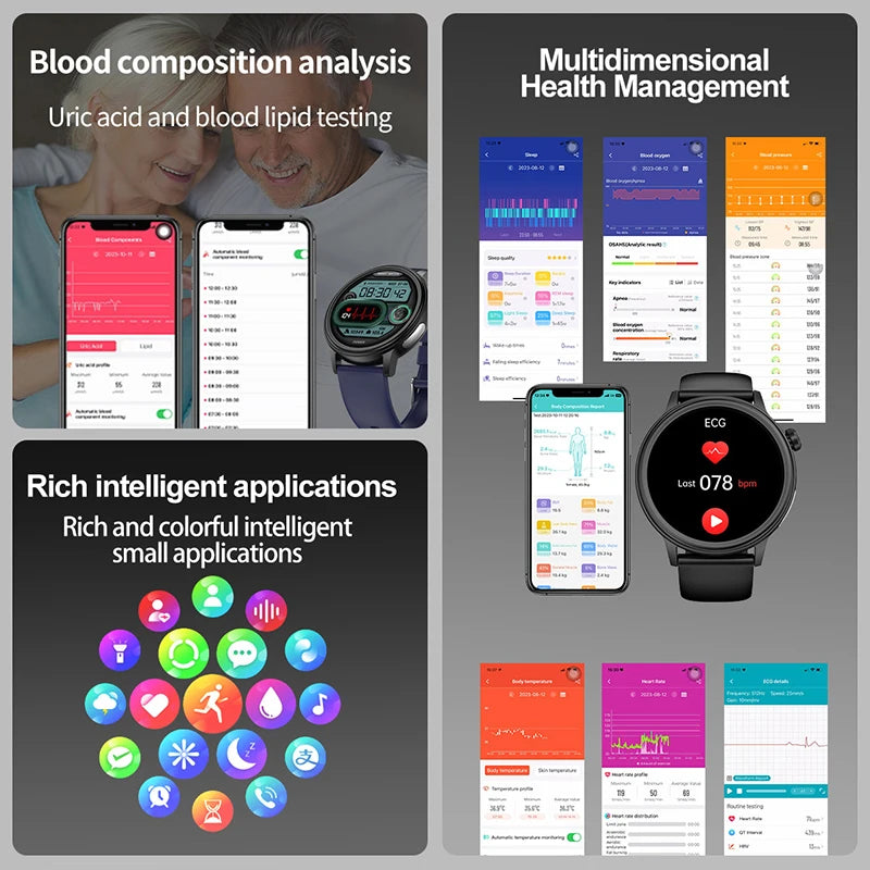 2024 New Non-Invasive Blood Sugar Men smartwatch Heart Rate Blood Pressure Health Women Smart Watch AI Medical Diagnostic Watch