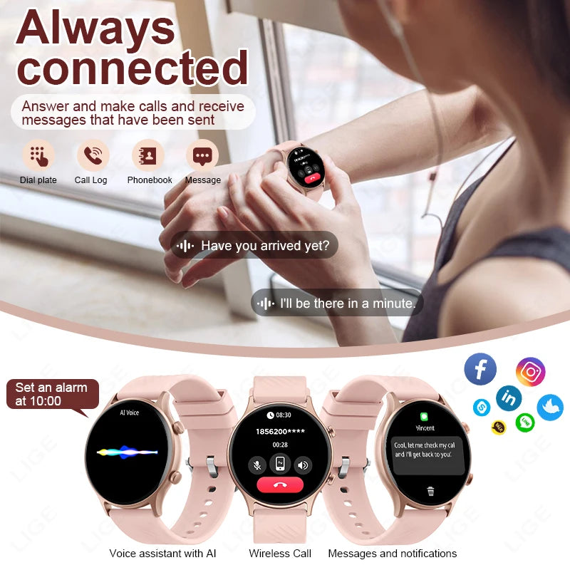 LIGE Fashion Youth Smart Watch Woman Girls 2024 Smartwatch Bluetooth Call Voice Assistant Blood Pressure Monitor Women's Watches