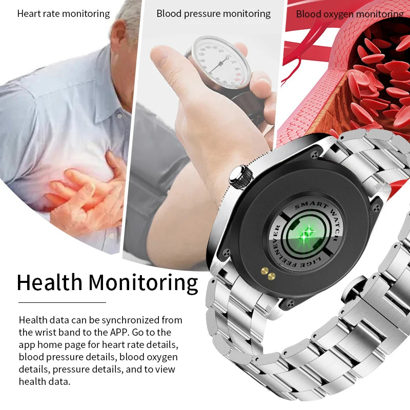 2024 Sports Fitness Tracking SmartWatch fashion Bluetooth Watch Heart Rate Clock Steel Band Full Touch screen Watch For Men +Box