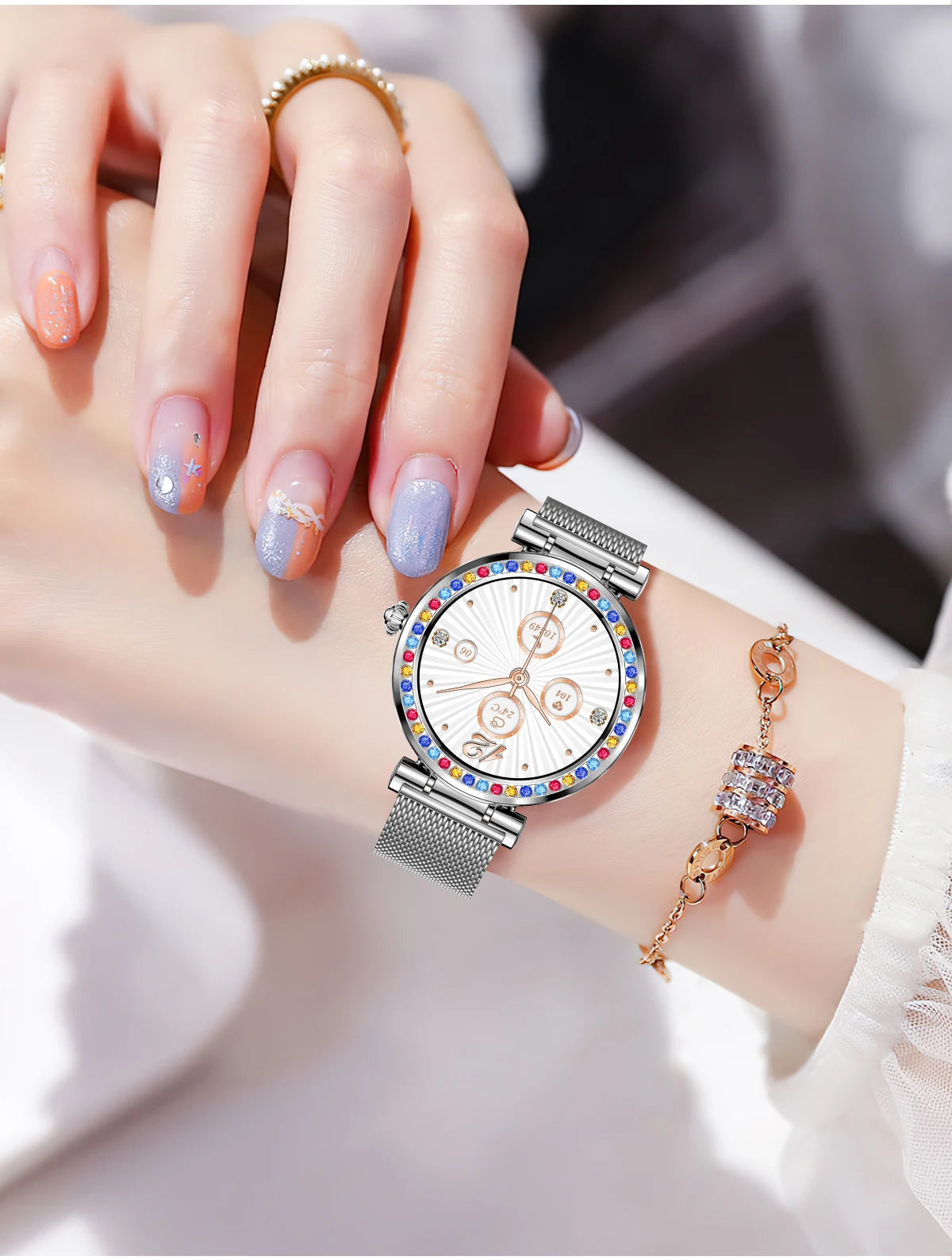 LIGE Pretty Colored-diamonds Smart Watch Woman 2024 Bluetooth Call Waterproof Smartwatch Women Custom Watch Face Ladies Watches