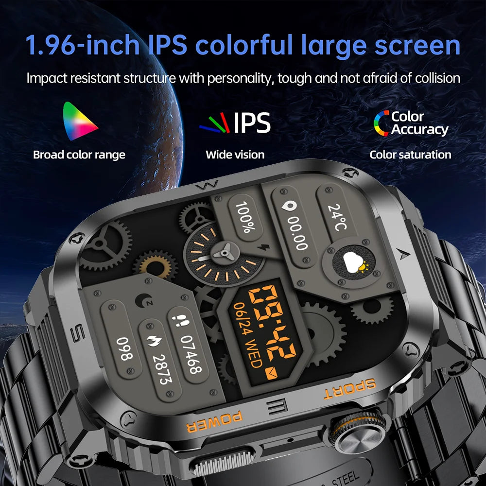 Rugged Military Smart Watch Men For Android IOS Ftiness Watches Ip68 Waterproof 2.05'' AI Voice Bluetooth Call Smartwatch 2024