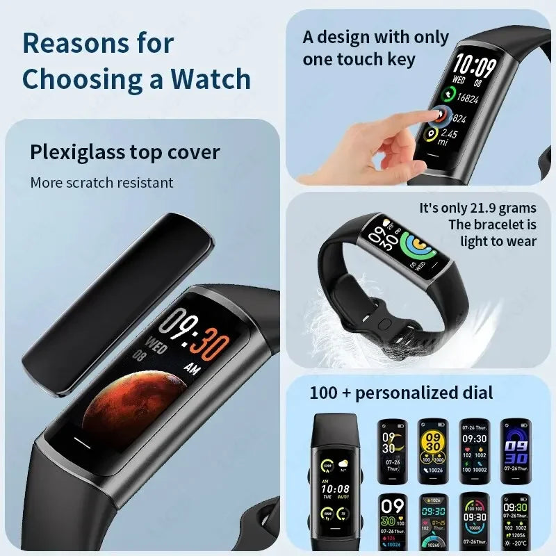 Smart Wristband Sport Fitness Heart Rate Tracker Smartwatch AMOLED Screen Waterproof Smart Bracelet For Men Women 2024