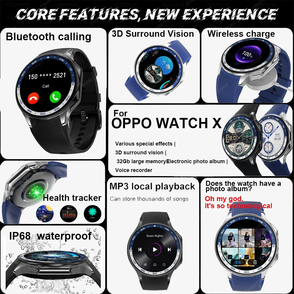 2024 New Smart Watch Men 4G Memory Music MP4 Video Bluetooth Call TWS Earphones IP68 Waterproof Smartwatch Men For OPPO Watch X