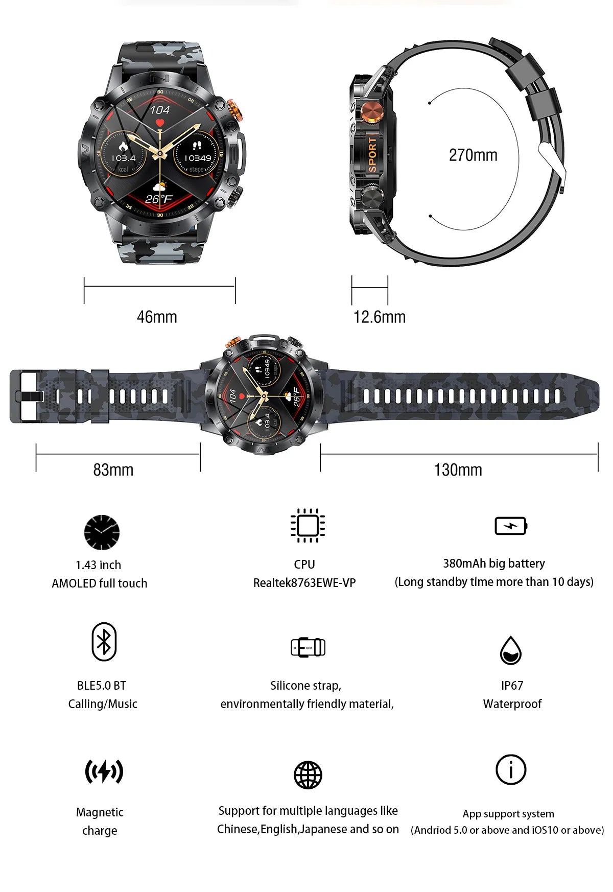 Smart Watch 2024 AMOLED HD Screen Clock Bluetooth Call Outdoor Sports Waterproof Long Life Smartwatch for Men Women for Xiaomi