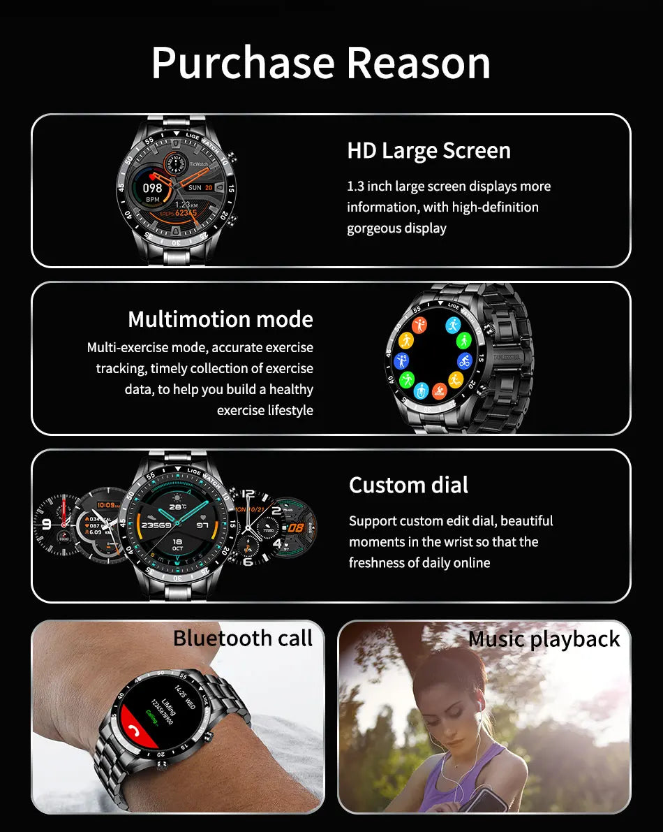 LIGE 2024 Smart Watch Men Full Circle Touch Screen Bluetooth Call Men Smartwatch Waterproof Sport Activity Fitness Watch+Box