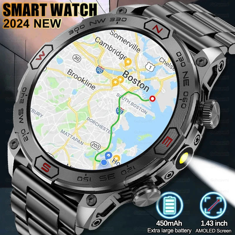 2024 New GPS Truck Outdoor Military Smart Watch Men AMOLED HD Screen Heart Rate IP68 Waterproof Sports Smartwatch For Xiaomi IOS