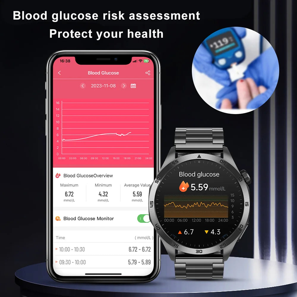 2024 New Blood Lipids Uric Acid Blood Glucose Smart Watch HD AMOLED Screen Men ECG+PPG Bluetooth Call Health tracker Smartwatchs