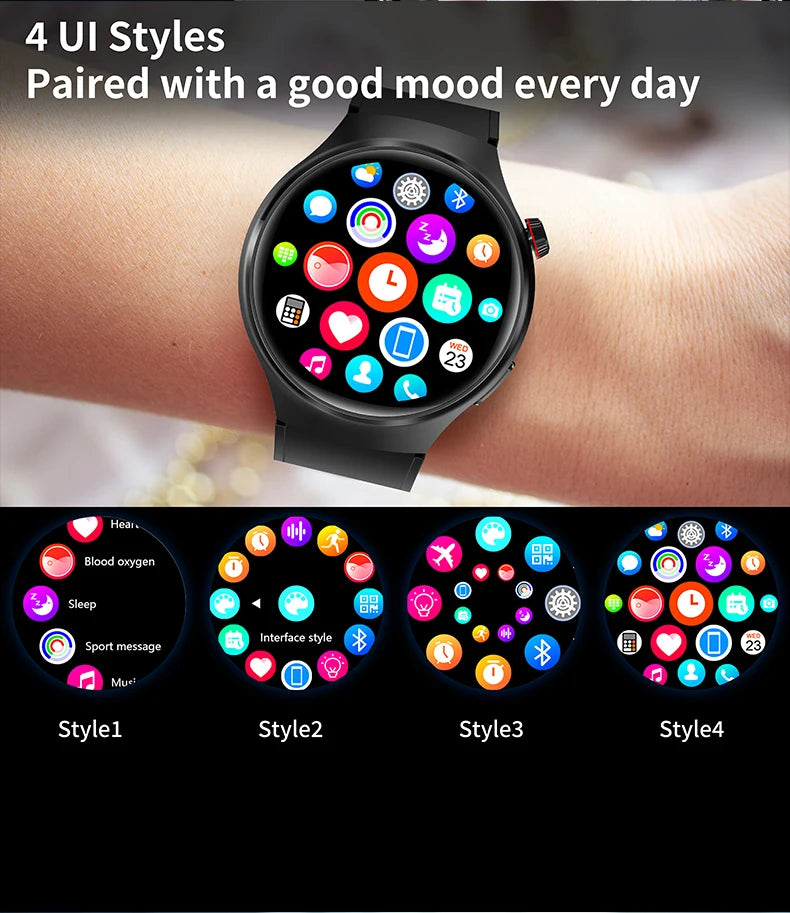 2024 Smart Watch Men Watch 4 Pro AMOLED 1.46 inch HD Screen Bluetooth Call Health Monitoring Smartwatch Sports Magnetic charging