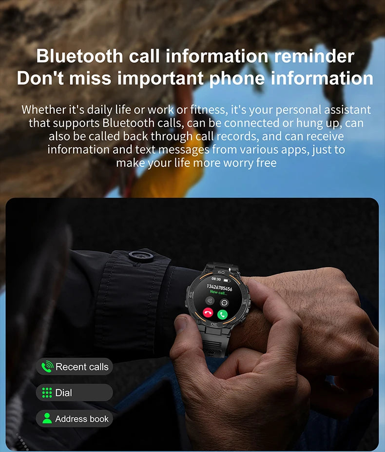 New 2024 GPS Outdoor Sports Smart Watch Men with LED Lights Bluetooth Call Heart Rate Blood Oxygen Smartwatch For Huawei Xiaomi