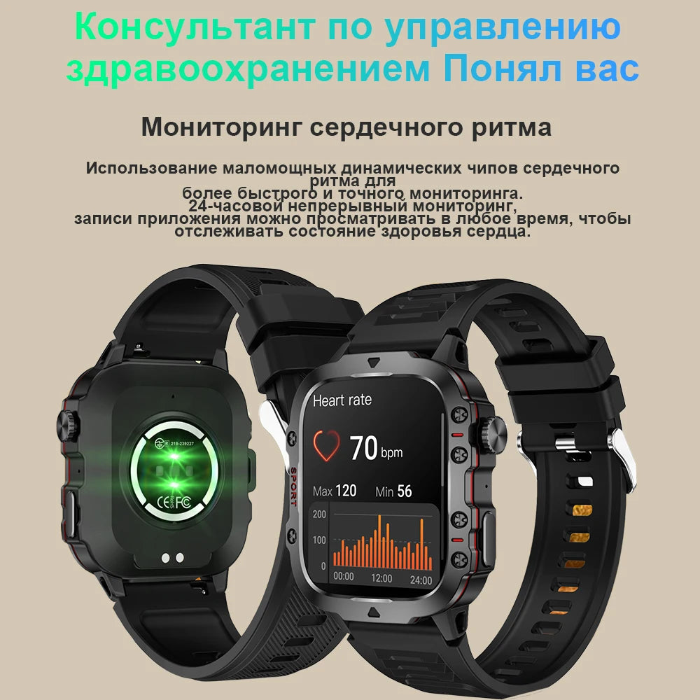 2024 New For Xiaomi Rugged Man Black Smart Watch Waterproof Sport Smartwatch Outdoor Bluetooth Call  Healthy Sports Watches