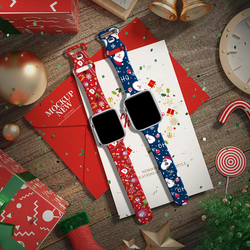 Christmas Bands for Apple Watch Band 38mm 40mm 41mm 42mm 44mm 45mm 49mm Silicone Sport Strap iWatch Ultra Series 9 8 7 SE 6 5 4