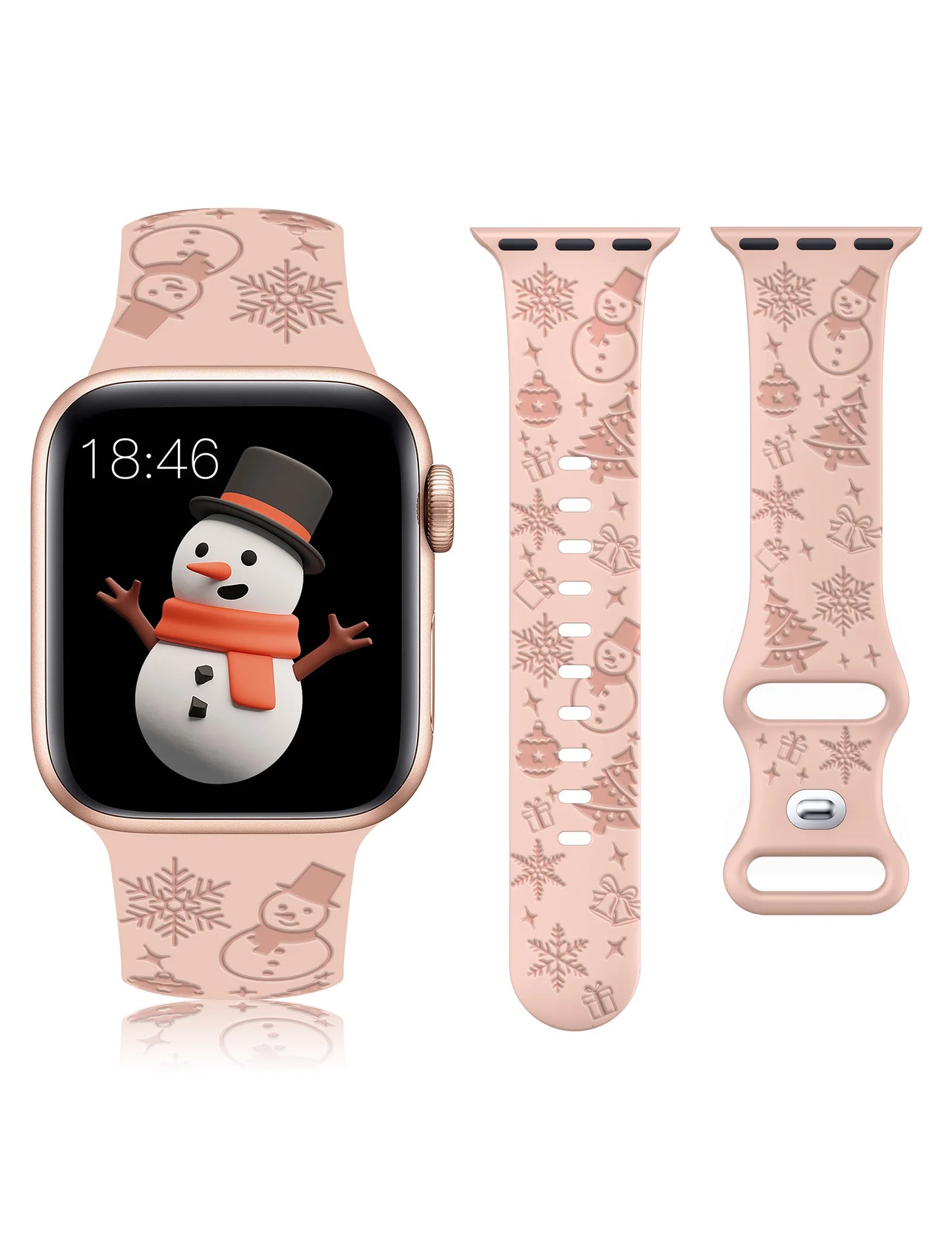 TOYOUTHS Christmas Floral Engraved Band for Apple Watch Band 41mm 40mm 38mm Silicone Strap for iWatch Ultra 9/8/7/SE/6/5/4/3/2/1