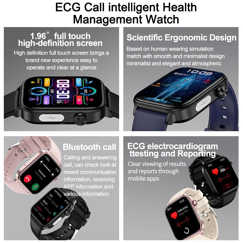 2024 New Smart Watch Men Blood Glucose Lipid Uric Acid Clock Women Menstrual Health Activity Tracker SOS Call ECG+PPG Smartwatch