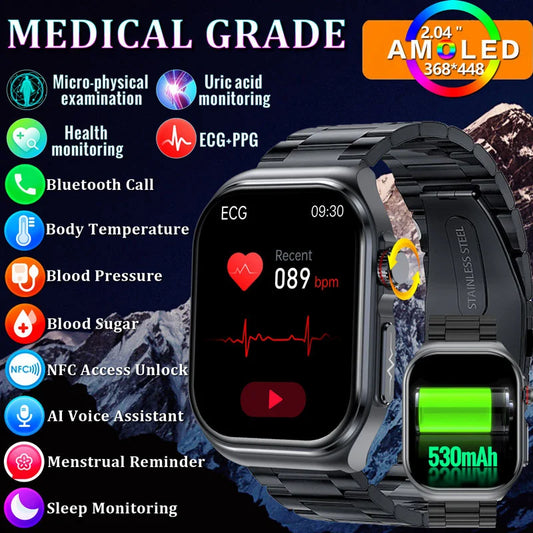 2024 New NFC Smart Watch Men for Android Xiaomi Ios Blood Sugar Ecg Watches 530mAh AMOLED Health Fitness Clock Call Smartwatch