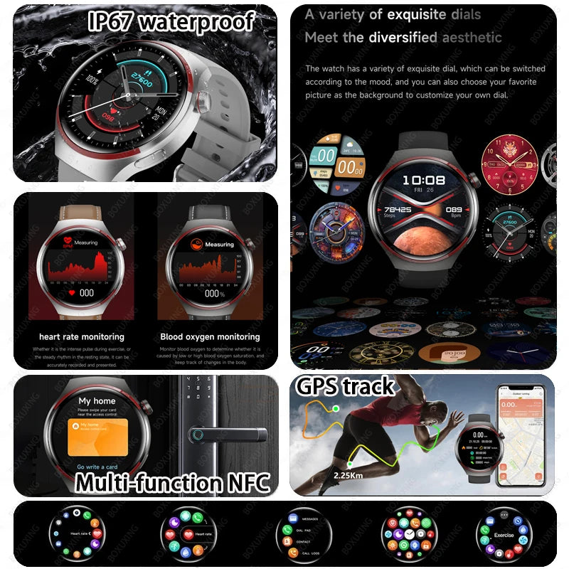 For Huawei GT4 PRO Smart Watch Men AMOLED HD Screen Bluetooth Call Watches GPS NFC Heart rate Smartwatch 2024 New Watch 4 Pro