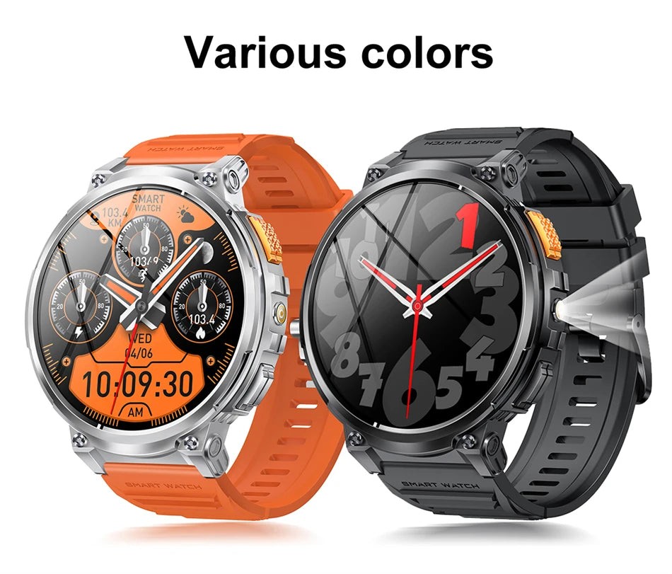 2024 New Luxurious Men Smart Watch LED Flashlight 730mAh Larger Battery Watch Bluetooth Call Waterproof Sports Smartwatch Men