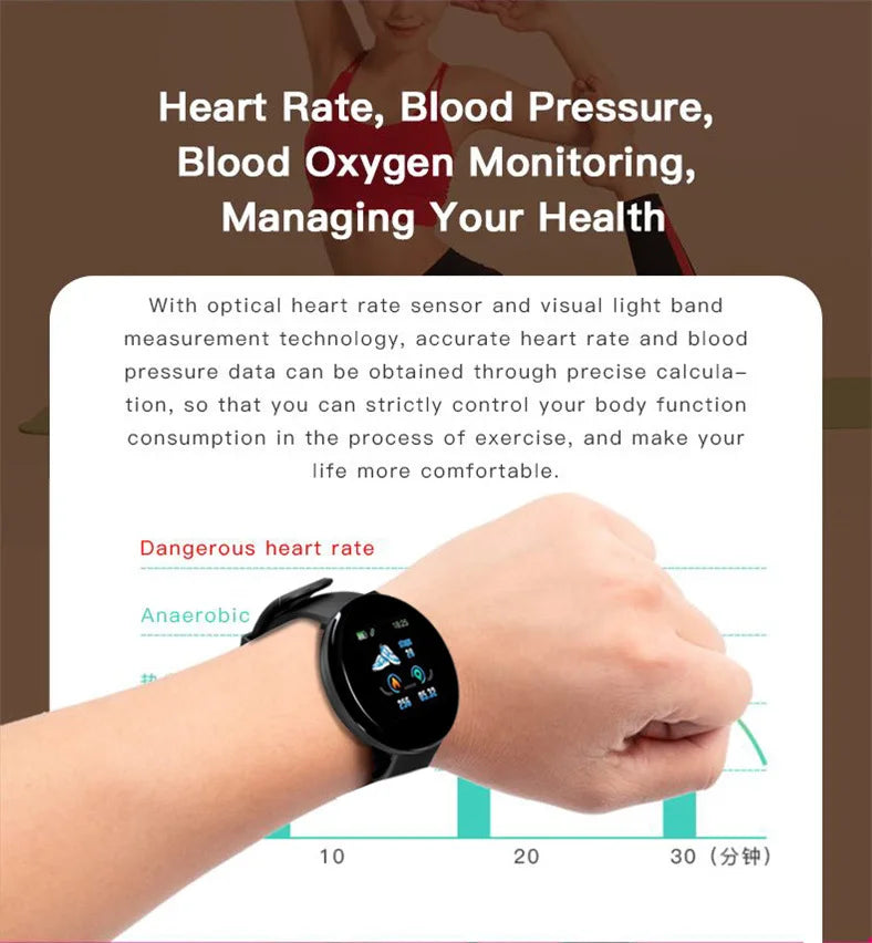 New Sports Smart Watch for Men Women Bluetooth Fitness Tracker Bracelet Heart Rate Blood Pressure for Android iOS Kid Smartwatch