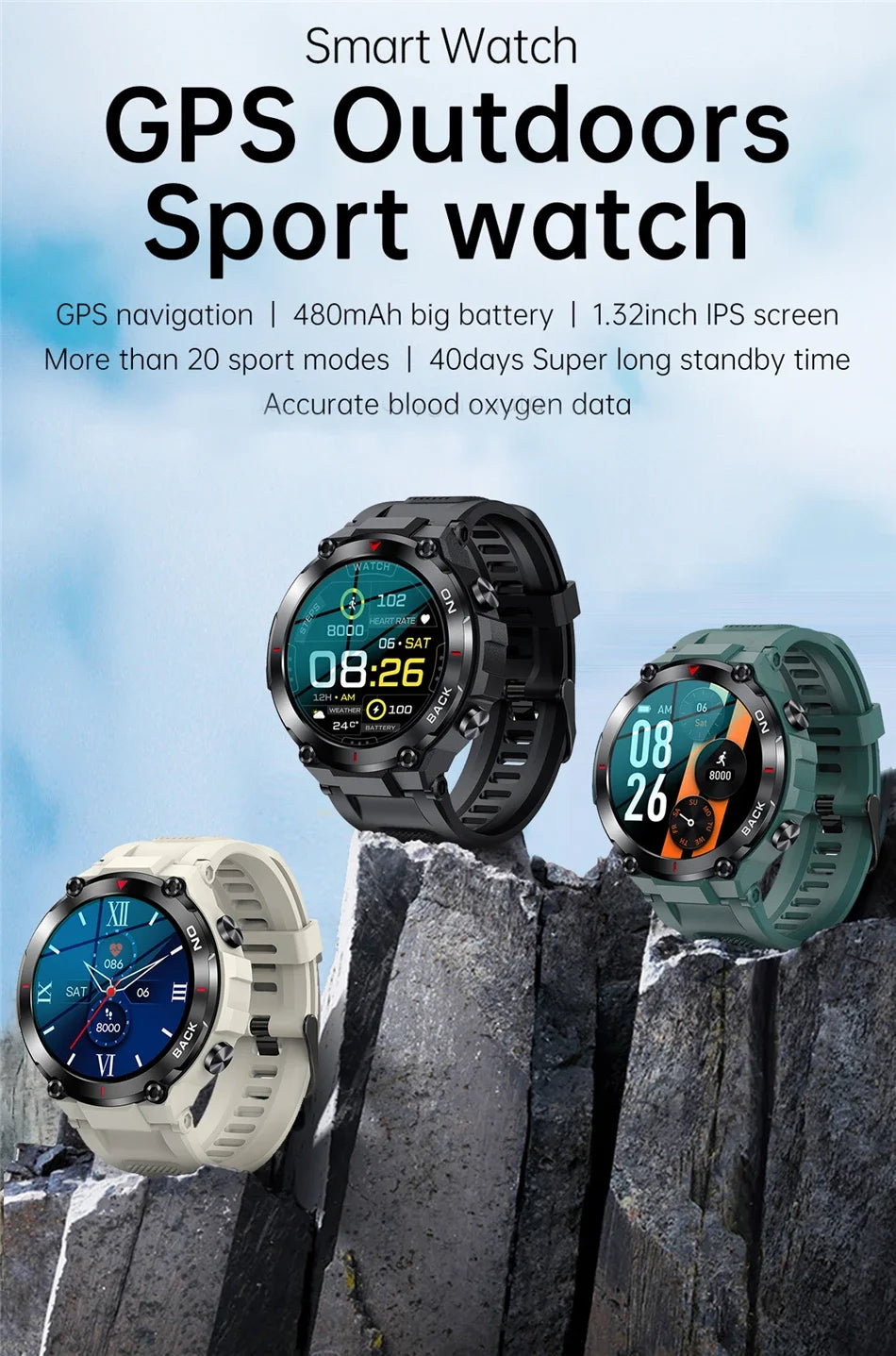 2024 GPS Position Smart Watch Military Outdoor Sport Fitness Super Long Standby Smartwatch Man For 5ATM Swiming Man Watch Xiaomi