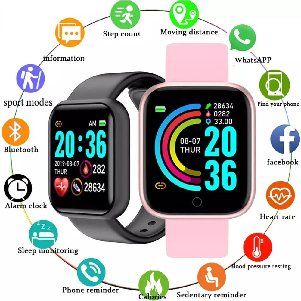 Y68 Smartwatch Fitness Bracelet Heart Rate Monitoring Reminder Step Counting Information Push Sleep Analysis D20 Sport Smartband