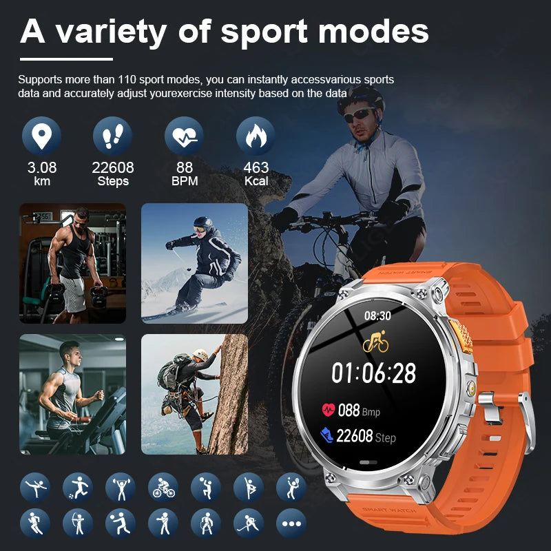 2024 Smart Watch Men 1.85'' Screen Outdoor Sport Heart Rate Flashlight Watch 730mAh Battery Waterproof Wireless Call Smartwatch