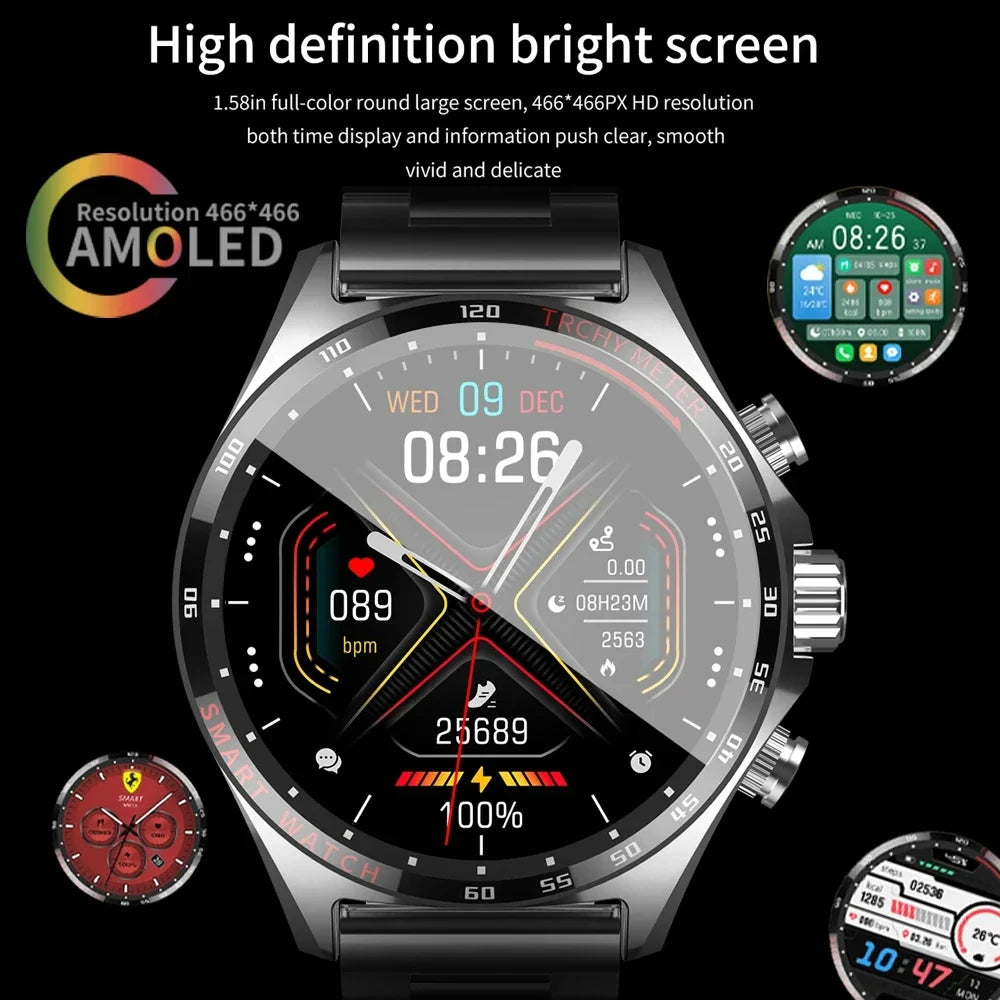 2024 New Smart Watch Men Original AMOLED HD Screen Outdoor Sports Fitness Tracker Compass Business NFC Bluetooth Call Smartwatch