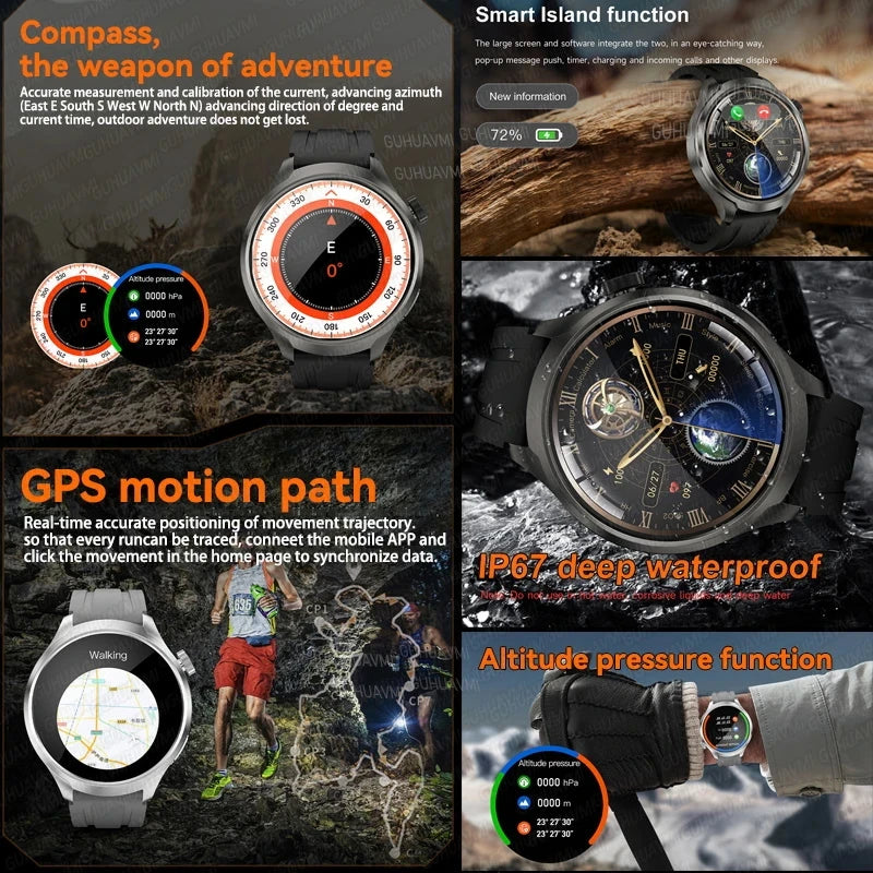 2024 New For HUAWEI Outdoor Sports Smart Watch 1.85'' HD Screen Men GPS Compass Altimeter Waterproof Bluetooth Call SmartWatches