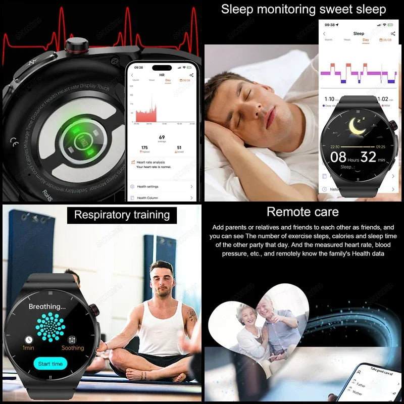 AI Medical Diagnosis ECG PPG Smart Watch Blood Sugar Blood Lipid Uric Acid Monitor Bluetooth Call Smartwatch for Men Women 2024