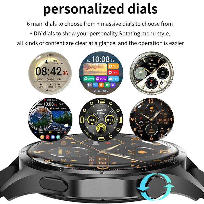 For Android IOS Man Smart Watch Men IP68 NFC GPS Tracker AMOLED 360*360 HD Screen Blood Sugar Bluetooth Call Smartwatch Men 2024