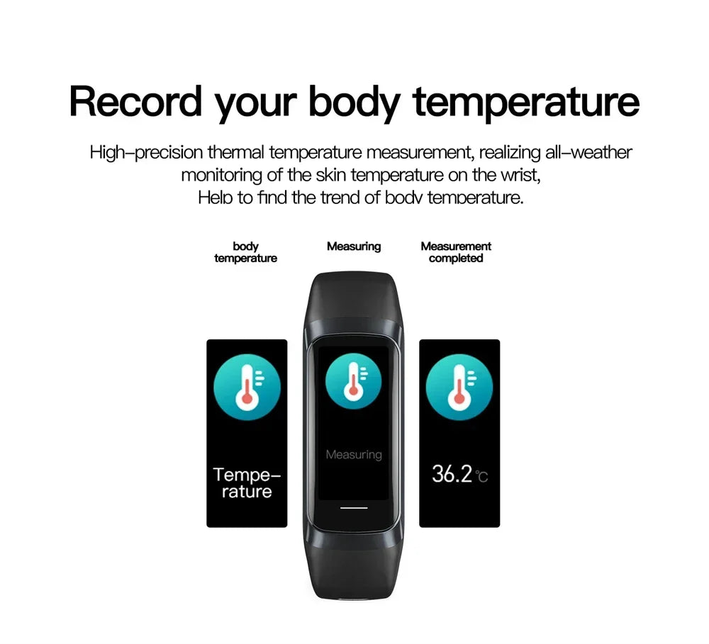 2024 Smart Watch Men Women Smart Bracelet Wristband 1.1 Inch Amoled Heart Rate Waterproof Body Temperature Fitness Tracker Band