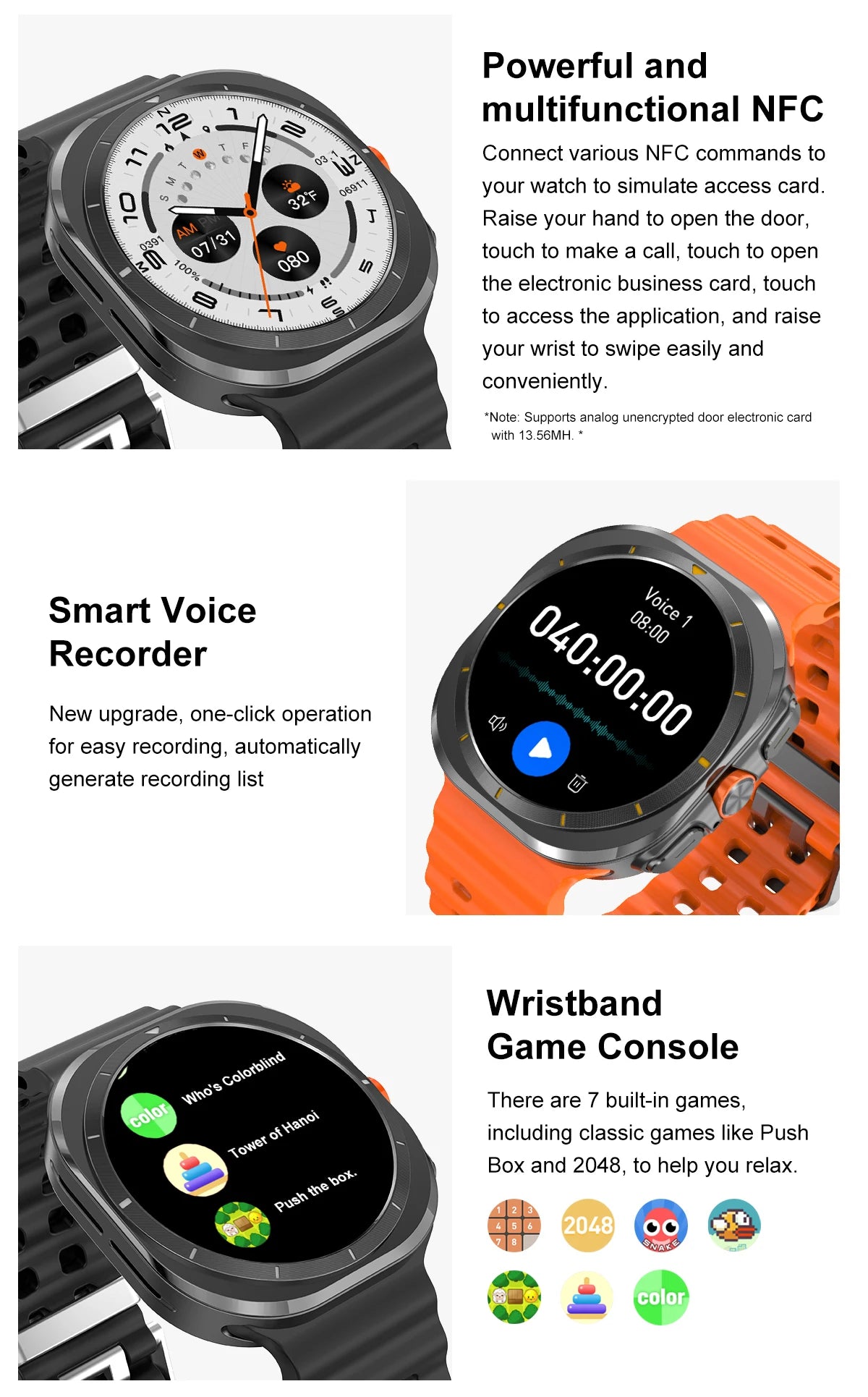 2024 DT Watch Ultra 7 Smart Watch AMOLED USB Disk 4GB Photo Album Wireless Charging Local Music Men Smartwatch Bluetooth Call