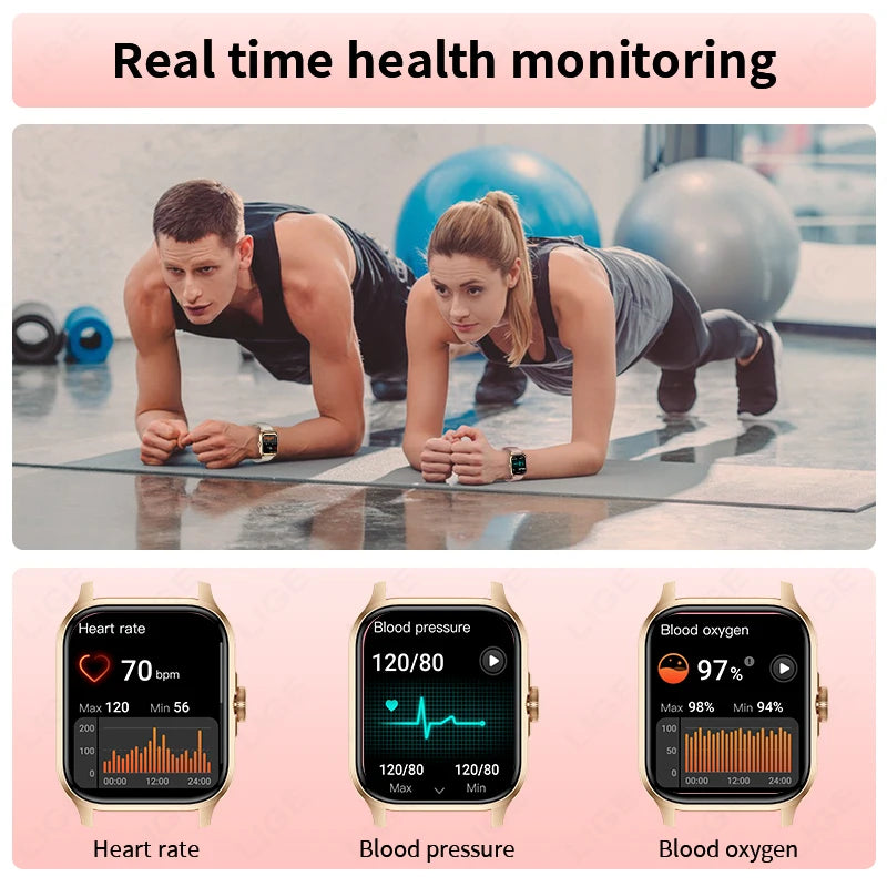 LIGE 2024 New Smart Watch Men Women Bluetooth Call 100+ Sport Fitness Tracker Sleep Monitor Message Reminder Couple Smartwatch